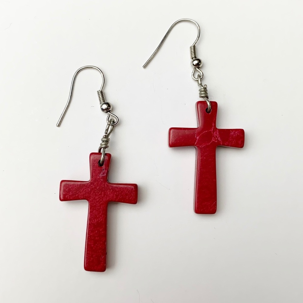 CUTE RED CROSS EARRINGS
